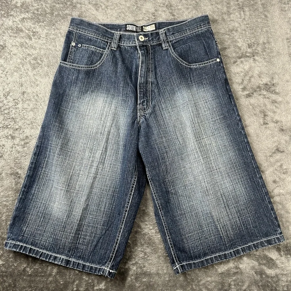 Southpole Vintage Jean Denim Shorts Jorts Spellout Logo Y2K Size 34x15